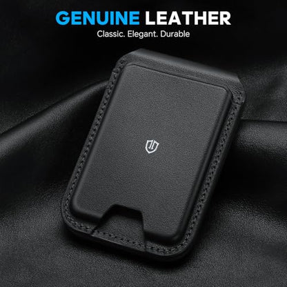 SHIELDON Genuine Leather Magnetic Wallet Stand for MagSafe, Nappa Black | Strong Magnetic, 6 Card Holder, Kickstand, Angle Adjustment, Rfid Blocking, Quick-access, for iPhone 17/16/15/14/13/12 Series - color: Black