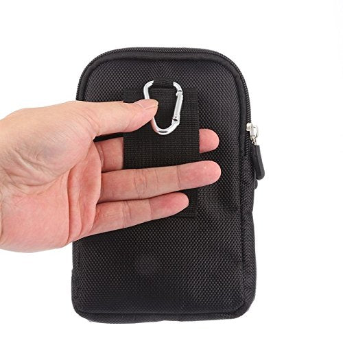 Cell Phone Belt Bag for Menand Women, Cell Phone Waist Bag Small, 6.9" Waterproof Vertical Cellphone Waist Belt Pouch Nylon Smartphone Belt Loop Holder with Zipper Case Fanny Pack with Carabiner - color: Black/Red