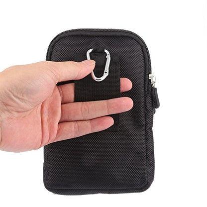 Cell Phone Belt Bag for Menand Women, Cell Phone Waist Bag Small, 6.9" Waterproof Vertical Cellphone Waist Belt Pouch Nylon Smartphone Belt Loop Holder with Zipper Case Fanny Pack with Carabiner - color: Black/Red