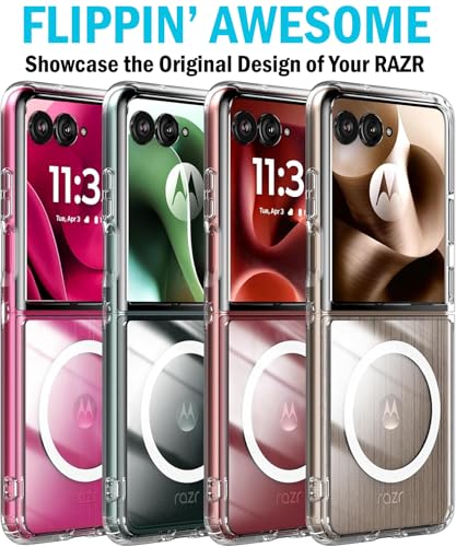 Combo for Motorola RAZR Ultra 2025/2026 Flip Phone Case Belt Clip - Clear | Compatible with MagSafe, Magnetic, Rotating Holster Holder, Also Fits Moto RAZR Plus 2024/2025/2026