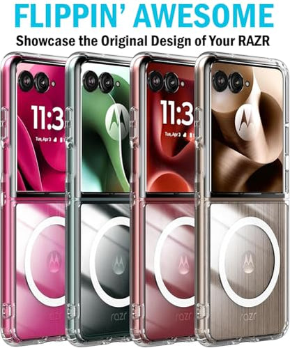 Combo for Motorola RAZR Ultra 2025/2026 Flip Phone Case Belt Clip - Clear | Compatible with MagSafe, Magnetic, Rotating Holster Holder, Also Fits Moto RAZR Plus 2024/2025/2026