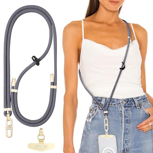 Adjustable Anti-Theft Phone Lanyard Neck & Crossbody Strap with 0.2mm Metal Tab & Comfort-Fit 8mm Rope (Light Gray) - color: Light Gray