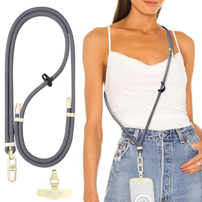 Adjustable Anti-Theft Phone Lanyard Neck & Crossbody Strap with 0.2mm Metal Tab & Comfort-Fit 8mm Rope (Light Gray) - color: Light Gray