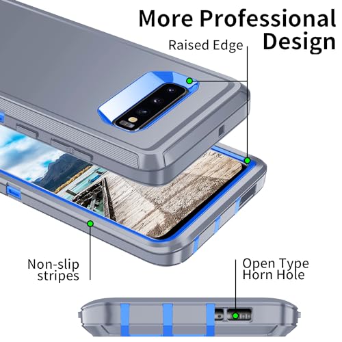 for Galaxy S10 Case,[Without Screen Protector] Heavy Duty Shockproof Dust/Drop Poof 3 Layers Full Bady Protection Rugged Cover for Galaxy S10,Grey/Dark Blue - color: Grey/Dark Blue