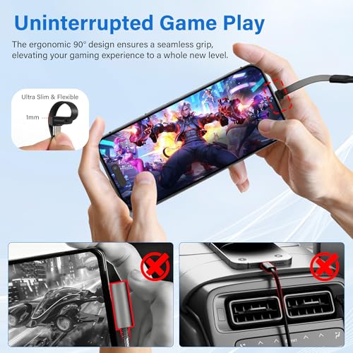 Adoreen USB A to C Cable 6.6 FT with Flat 90 Degree Right Angled C Port, 60W PD Fast Charging Cord, Slim Thin Braided, 480Mbps 20V/3A for Mobile Gaming, iPhone 17/16 Pro Max, Samsung, MacBook, iPad - size: 6.6FT, style: USB-A to C