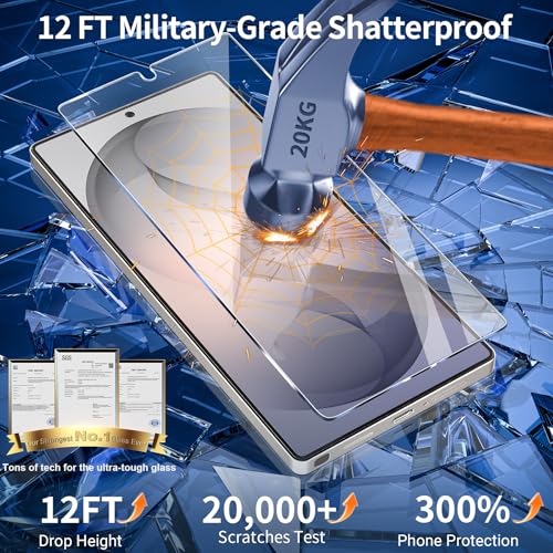 letosan 3 Pack for Samsung Galaxy S24 Ultra Screen Protector Tempered Glass, 9H+ Hardness, 12FT Military Grade Shatterproof, Auto Alignment Frame, Bubble Free Case Friendly HD Clear 6.8 Inch - size: galaxy S24 Ultra 6.8 Inch