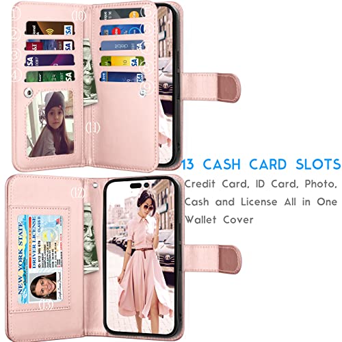 Tekcoo Wallet Case Compatible with iPhone 14 Pro (6.1 inch) 2022 Luxury ID Cash Credit Card Slots Holder Carrying Pouch Folio Flip PU Leather Cover [Detachable Magnetic Case] - Marble