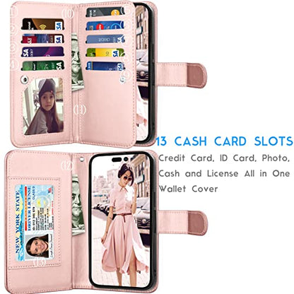 Tekcoo Wallet Case Compatible with iPhone 14 Pro (6.1 inch) 2022 Luxury ID Cash Credit Card Slots Holder Carrying Pouch Folio Flip PU Leather Cover [Detachable Magnetic Case] - Marble