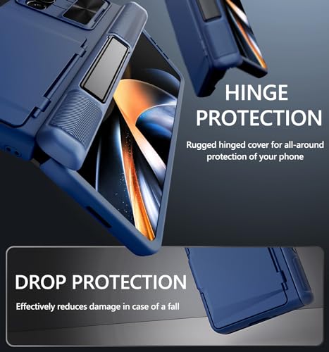 GBEE for Galaxy Z Fold 4 Case with Hinge Protection & Card Holder, Blue - color: Blue