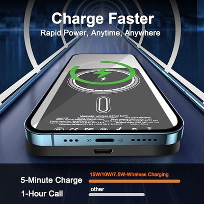 Magnetic Portable Charger 5000mAh, 15W Ultra Slim Wireless Portable Charger, Fast Charging for iPhone 17/16/15/14/13/12 Pro/Pro Max/Plus, Metal Shell, USB-C Cable to Charge Other Phones (Grey) - color: Grey