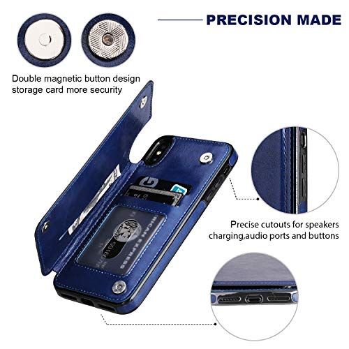 ONETOP for iPhone Xs Max Wallet Case with Credit Card Holder,Blue | Kickstand,ID/Cash Holder,Case Wallet with Card Slots,Double Magnetic Clasp,Durable PU Leather Shockproof Cover for Women Men - color: iPhone Xs Max 6.5" Blue