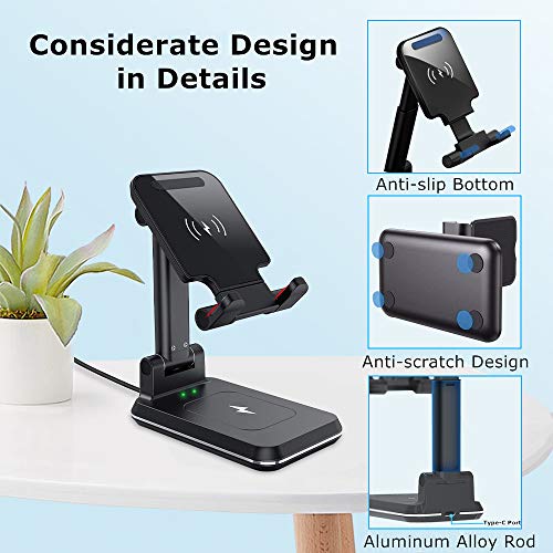 Dual 10W Wireless Charger, [Angle&Height Adjustable] Wireless Charging Desk Phone Holder Charger Stand, 2 in 1 Qi Fast Charging Dock for iPhone 16/15/14/13/12/11/MAX,AirPods,Samsung Galaxy S21/S20/S10