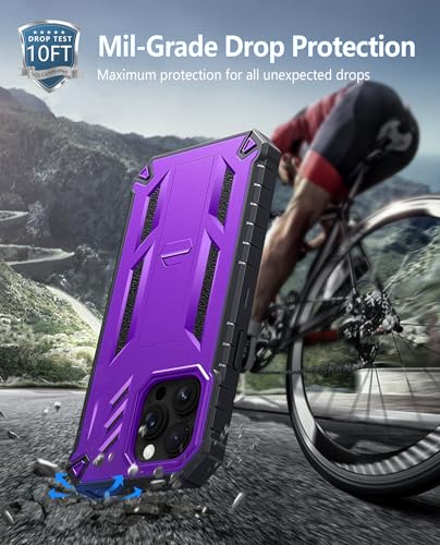 FNTCASE for iPhone 14 Pro Max Case, Built-in Screen Protector, Kickstand | 20FT Military-Grade Drop Protection, Anti-Slip Matte Textured, Rugged Heavy Duty Shockproof TPU Protective Cover - color: Kickstand Purple