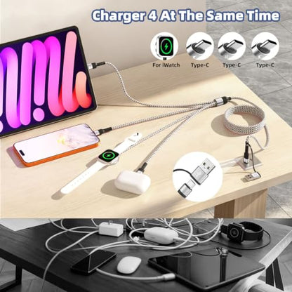 3 USB C Multi Charging Cable for Phone iWatch Charger/Car Travel Essentials - color: Black-White, size: 1Pack5FT