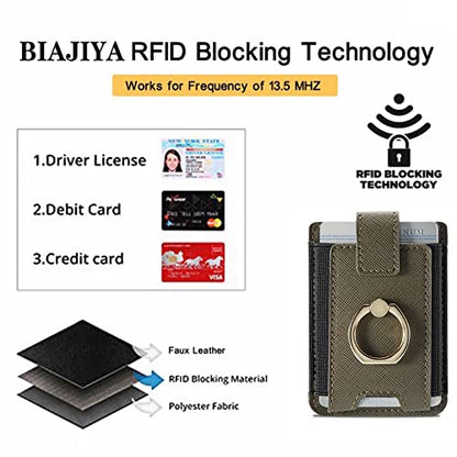 2Pcs RFID Leather Card Holder for Phone, Stick-On Wallet with Ring | Phone Wallet Stick On Back Of Phone Case. Adhesive For iPhone Wallet Holds Credit Cards/ID/Pockets. Viewing Freely Ring Stand - color: Green+WinRed