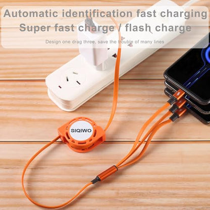 SIQIWO Retractable Multi USB C Charging Cable 3 in 1, QC3.0 Fast Charger - color: Orange