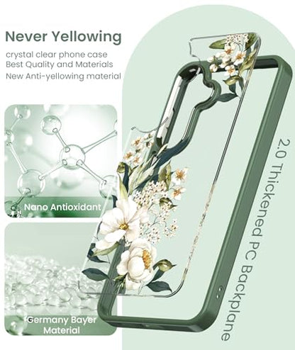 Clear Flower Pattern Phone Case for Samsung Galaxy S26 FE-Gardenia | Girl Women Slim Soft TPU + Hard PC Military Grade Protective Phone Cover WithTempered Glass Screen Protector for S26 FE - color: S26 FE-Gardenia