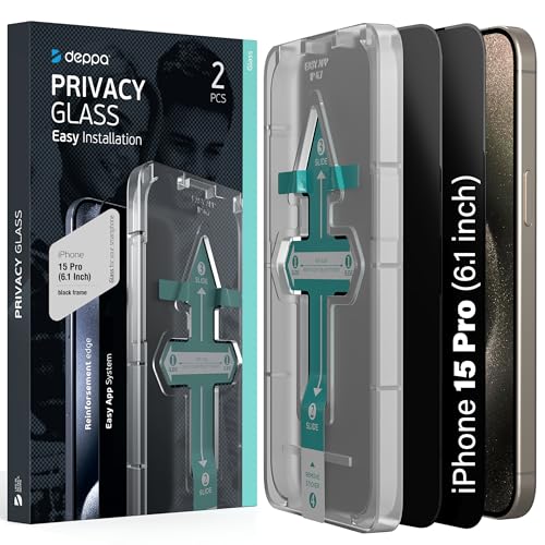Deppa |2 Pack| Premium Privacy Screen Protector for Iphone 15 Pro (6.1') Tempered Glass Edge to Edge Full Cover with Easy Installation Kit Tray - Anti Spy, Private, Dark, Black Film - size: iPhone 15 Pro (6.1")