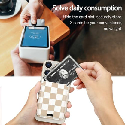 Magnetic Card Holder Phone Wallet, Leather Magnetic Card Holder fo Back of Phone Card Wallet for MagSafe Compatible for iPhone 17/16/15/14/13/12 Series (Checkerboard) - color: Checkerboard