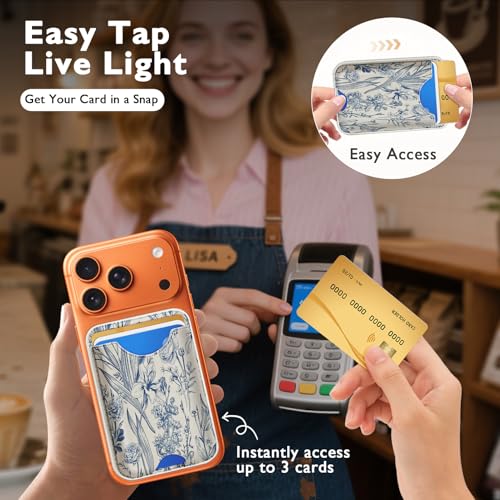 Compatible with Magsafe Wallet Magnetic Card Holder - Blue Flower Phone Wallets for Women Teen Girls Cute for iPhone 17/16/15/14/13/12 Series Slim for Apple Mag RFID Magnet,Fit 3 Cards - color: Blue Flower