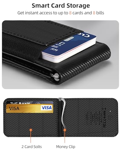 for Magsafe Wallet with Money Clip, Works with Apple Find My, 8 Card Holder - color: Carbon Fiber Black