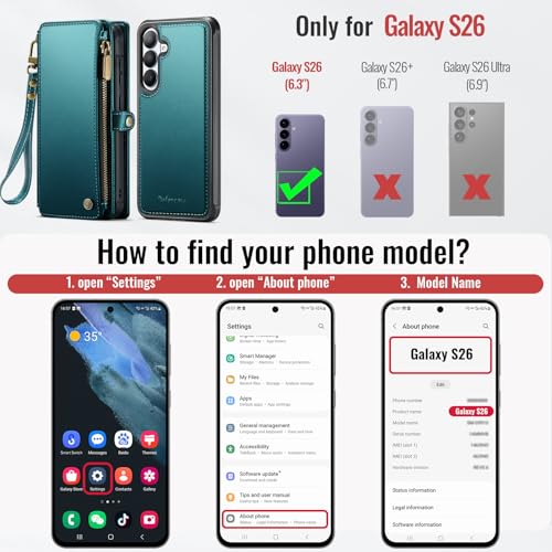 Defencase for Galaxy S26 Case Wallet Compatible with Magsafe, Blue Green | Magnetic Detachable, with RFID Bolcking Card Holder, Zipper Strap, PU Leather Drop-Proof Phone Cover for Samsung Galaxy S26 - color: (Detachable with Magsafe)-Blue Green