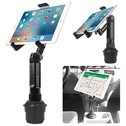 Cellet Universal Car Cup Holder Tablet Mount – Adjustable Gooseneck Stand for iPad, Galaxy, Kindle, Smartphones & More – Stable Base Fits Cup Holders 2.5"-4" for Front & Back Seat Use - style: Tablet 13in Neck