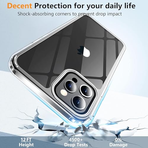 Crystal Clear for iPhone 12/12Pro Case,[Anti- Yellowing][Upgraded Military Shockproof Protection] Slim Thin Protective Bumper Phone Case 6.1 inch – Clear