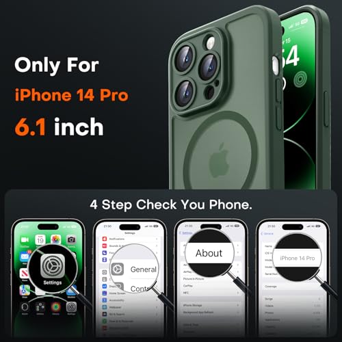 TOCOL Magnetic for iPhone 14 Pro Case, Upgraded Full Camera Protection, Compatible with Magsafe, Drop Protection, Translucent Matte Back Bumper Phone Cover 6.1-Inch, Alpine Green - color: Alpine Green, size: Iphone 14 Pro