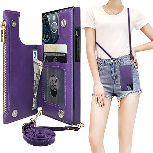 Bocasal Crossbody Wallet Case with Strap for iPhone 13 Pro, Purple - color: Purple