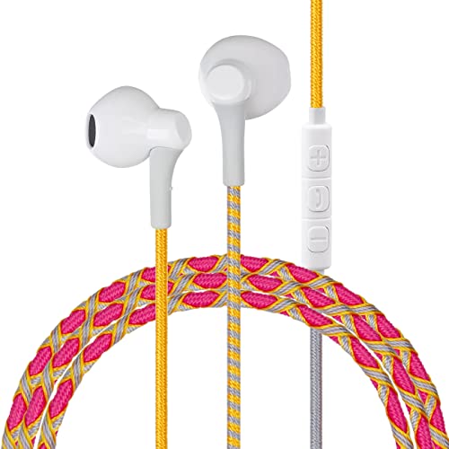 Music Earphones Wired Headphones - Colorful Nylon Braided Earbuds with Mic Tangle Free for iPhone/Android Cellphones