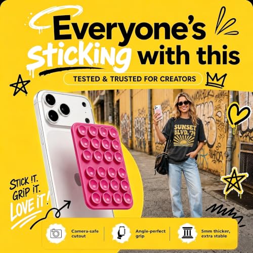 2026 Upgraded Magnetic Suction Sticky Phone Grip for Magsafe, Hot Pink - color: Hot Pink