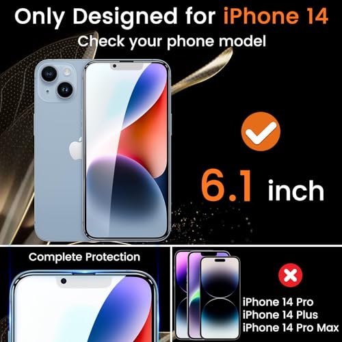 Lesakit 3+6 Pack Privacy Screen Protector for iPhone 14 6.1-Inch with 6 Pack Camera Lens Protector, Anti Spy Tempered Glass Film 9H Hardness Bubble Free Case Friendly - size: iPhone 14 (Pack of 2)