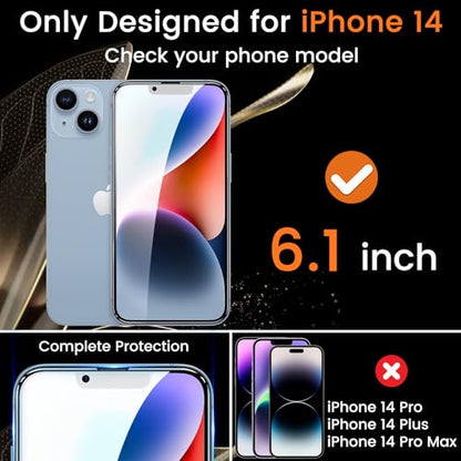Lesakit 3+6 Pack Privacy Screen Protector for iPhone 14 6.1-Inch with 6 Pack Camera Lens Protector, Anti Spy Tempered Glass Film 9H Hardness Bubble Free Case Friendly - size: iPhone 14 (Pack of 2)