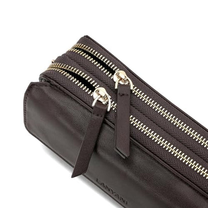 RFID Crossbody Wallet Wristlet Purse with Phone Pocket For Women Vegan Leather - color: Brown Coffee