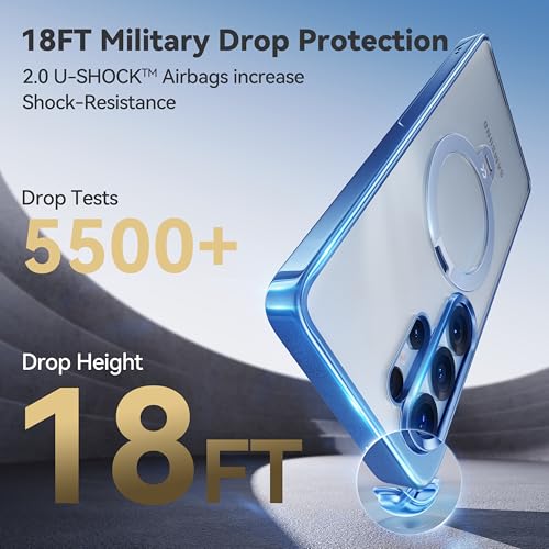 CASEKOO Glossy Blue 26U Case with 360 Spin Magnetic Stand, Fit for MagSafe | 360 Spin Magnetic Stand, Fit for MagSafe, 18FT MIL-STD Protection, Invisible Ring Holder Phone Case - color: Sky Blue
