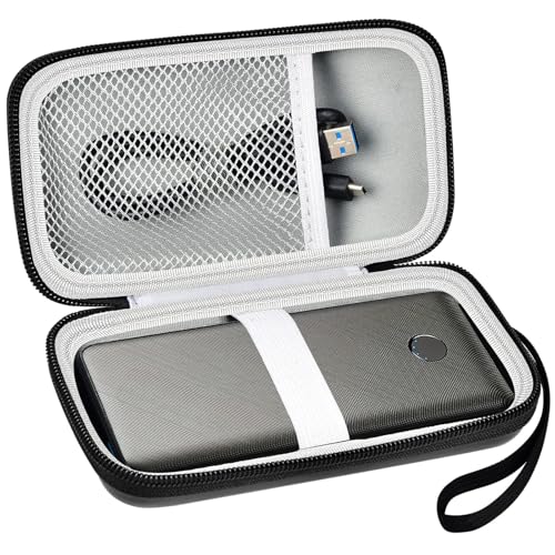 Power Bank Case for Anker 313/523 10000mAh Portable Charger, Hard Shell | Black Case with Elastic Strap, Mesh Cable Pocket and Hand Strap, Compact Storage for Work, Daily Carry and Travel, Case Only