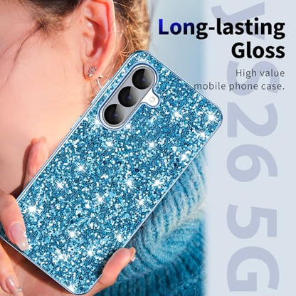 Galaxy S26 Glitter Case for Samsung Galaxy S26 5G Phone Case for Women Girls, Slim Ultra Thin Matte Back Shockproof Full Body Protective Cover for Samsung S26 5G, Crystal Bling Case, 2026 (Blue) - color: Blue