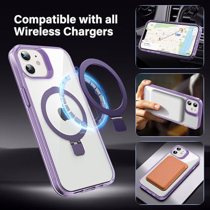Magnetic Case for iPhone 12/12 Pro - [Built-in Invisible Stand] [Compatible with MagSafe] [Military Grade Drop Protection] Anti-Yellowing Hard Back Silicone Edge Cover, 6.1", Clear Purple - color: Clear Purple, size: iPhone 12/12 Pro 6.1''
