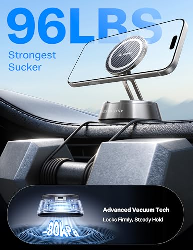 andobil 2026 Upgrade for Magsafe Car Mount [Strongest Suction & Magnet] Vacuum Magnetic Phone Holder for Car 360° Adjustable Car Cell Phone Holder Mount for iPhone 17 Pro Max 16/15/14/13/12 - color: Matte Gunmetal