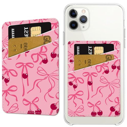 CREATCABIN Bowknot Phone Card Holder Leather Cell Phone Wallet Stick on Adhesive Credit Card Holder Slim Double Pocket Sticker for Back of Phone Case Compatible with Most Phones 3.7 x 2.5 Inch - style: Bowknot
