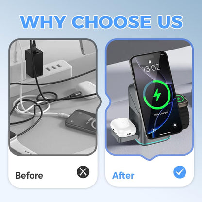 3-in-1 Wireless Charger-Wireless Multi-Device Charging Touch Pop-up Charging, 2025 New Multi-Device Touch Pop-Up Charging Station, Auto Rotation Magnetic Charging Stand (White) - color: White