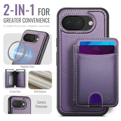 Wallet Case for Google Pixel 10a Compatible with MagSafe for Men Women, 2 in 1 Detachable Magnetic Phone Case with Card Holder Kickstand RFID Blocking for Pixel 10a (Purple) - color: Purple