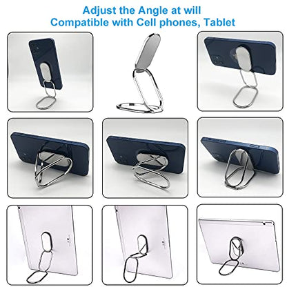 Phone Ring Holder Finger Kickstand, Foldable 360° Rotation Cellphone Grip for Desk, Office Desktop, Cell Phone Stand Compatible with iPhone Smartphones Tablets (with Magnetic Car Mount) - color: Silver