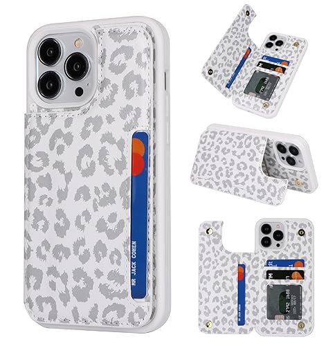 iCoverCase Compatible with iPhone 13 Pro Case with Card Holder, Wallet Phone Case for Women Men RFID Blocking PU Leather Protective Case 6.1 Inch (Gray Leopard) - color: Gray Leopard