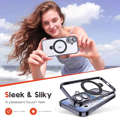 for Plating iPhone 16 Case with Magnetic Stand,Black - color: Black, size: iPhone 16