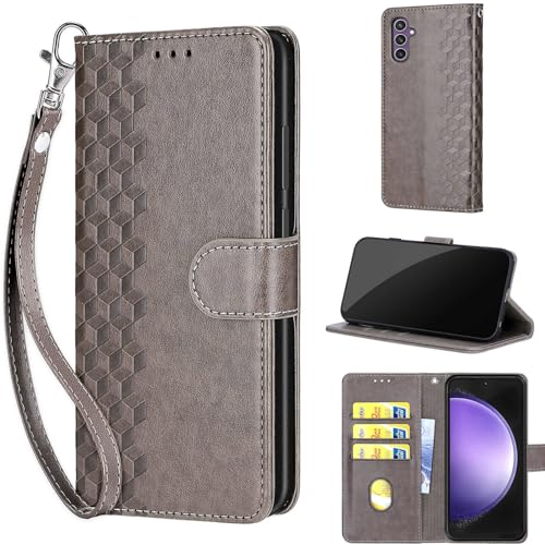 Wallet Case for Samsung Galaxy S23 FE, Gray Cube | Women Flip Folio Cover, Embossed PU Leather, Stand, Credit Card Holders Slots, Wrist Strap - color: 2