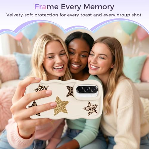 for Galaxy A36 Phone Case, Wavy Soft TPU, White-Leopard Star | Wavy Frame Design, Soft Slim TPU, Full Camera Lens Protection, Shockproof Phone Cover - color: White-Leopard Star, size: Samsung A36