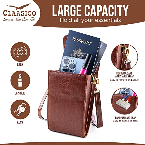Classico Small Crossbody Phone Purse for Women - Crossbody Bag Wallet for Phone, Cards, Accessories - color: Coffee