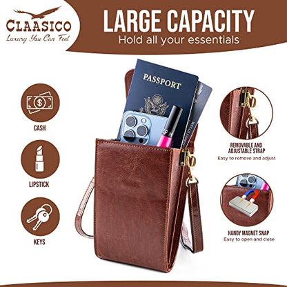 Classico Small Crossbody Phone Purse for Women - Crossbody Bag Wallet for Phone, Cards, Accessories - color: Coffee
